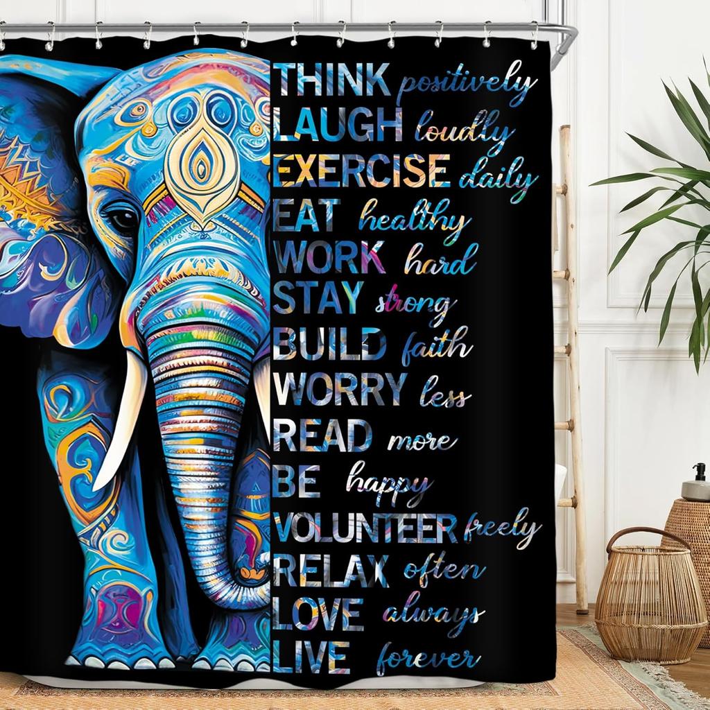 Lion Man Shower Curtain Set - Black/Gold Motivational Quotes, Waterproof Masculine Bath Decor Inspirational Male Design