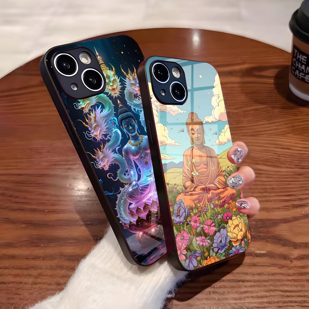 Buddha Statue And Lotus Phone Case For IPhone 17 Pro Max 16 15 14 Pro Max 13 11 Plus Glass Cover