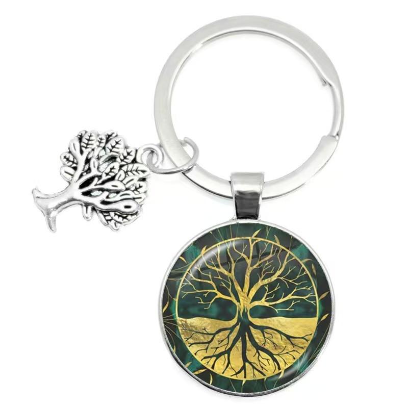 Tree Of Life Glass Keychain With Silver Alloy Accent For Everyday Use And Gift Ideas