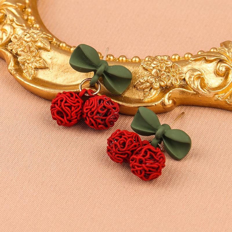 S925 Silberstift Kirsch-Ohrstecker - Damen Colorblock Schmuck Trend 2021