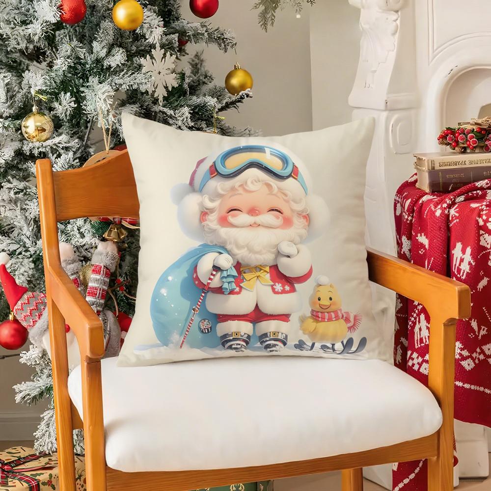 Christmas Cute Family Decorations Pillow Case Silky Short Plush With Invisible Zipper Dustproof Sofa Cushion Cover