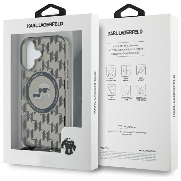 Karl Lagerfeld Klhmp16Shckcklck Iphone   16 6.1 Czarny/Black Hardcase Iml Crossbody Monogram Karl & Choupette Head Magsafe