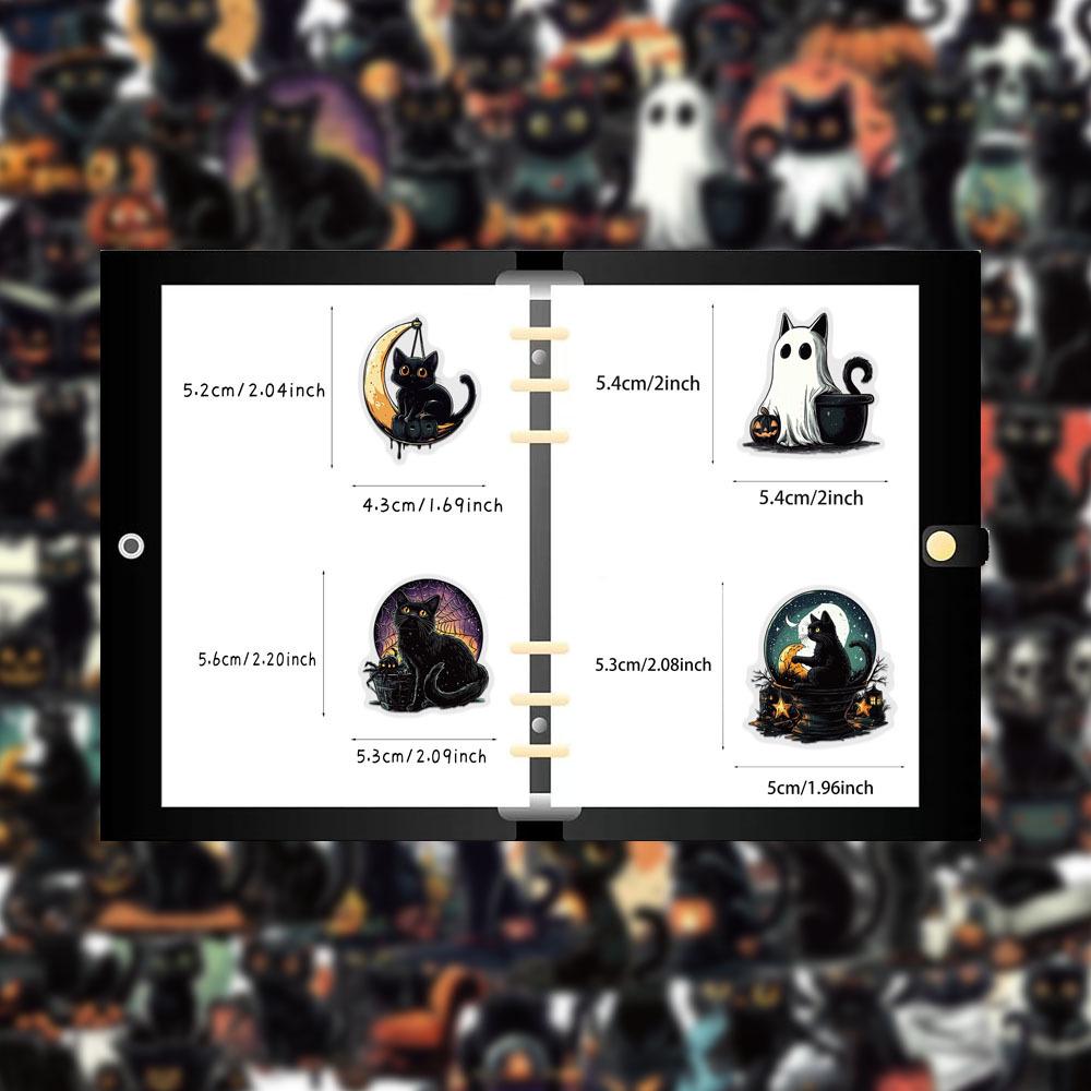 50 Creative Halloween Black Cat Transparent PET Stickers for Thermos Cups, Phone Cases, and Computers