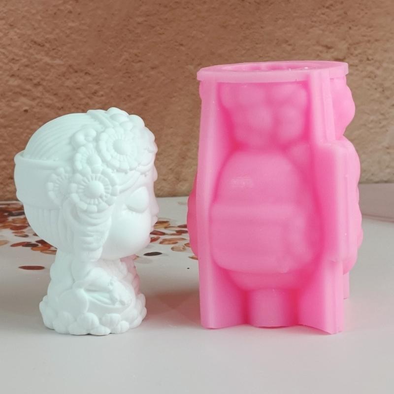 Silicone Cartoon Flower Girl Miniature Statue Sculpture Mold For DIY Craft Projects Resin Plasters Concrete Casting