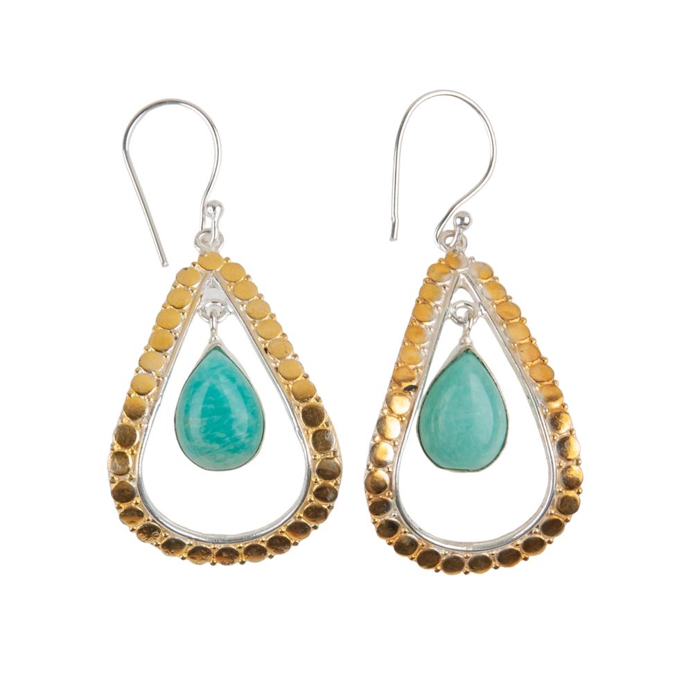 Natural Amazonite Gemstone 925 Sterling Silver Jewelry Handmade Earrings 2.27" EE-82-25