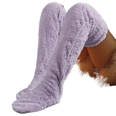 2024 New Multi Color Indoor Sock Boots Hot Fluffy Thigh High Socks Teddy Legs Leggings Over Knee Slippers Hairy Stockings