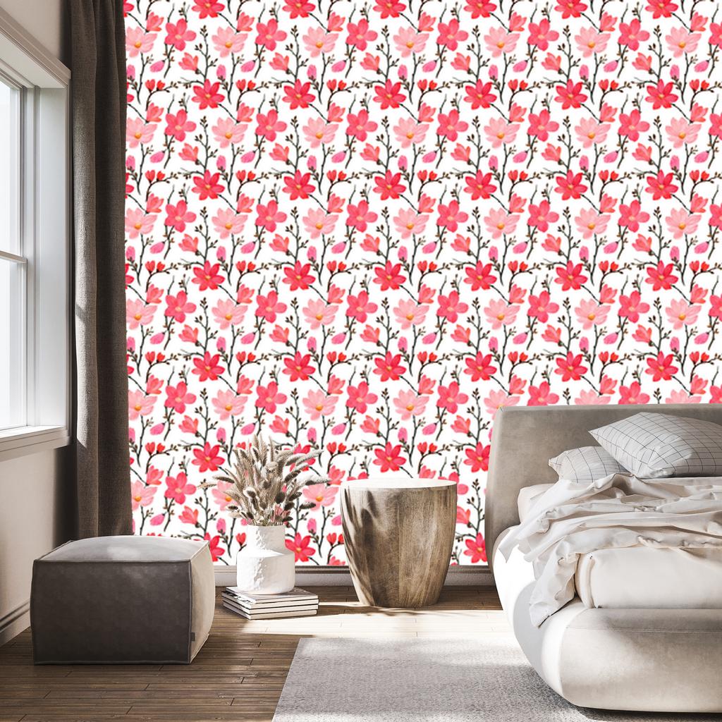 Wallpaper Flowers coral, white, light gray and gray 50x1000