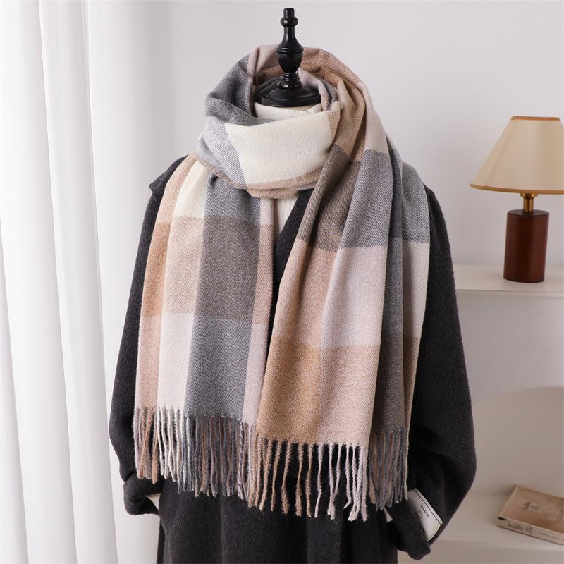Cachecol Quente Xale Feminino Cachecol Caxemira de Luxo Inverno Manta Envoltórios Casual Estampa Xadrez Pashmina Bufanda Viagem Poncho Estolas Echarpe