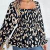 Women Long Sleeve Leopard Print Chiffon Blouse Streetwear Top Square Neck Tee Ladies T Shirt
