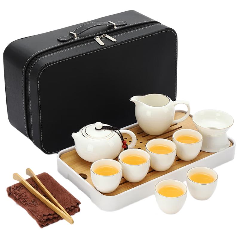 Gilded Mutton Fat Jade White Porcelain Travel Tea Set