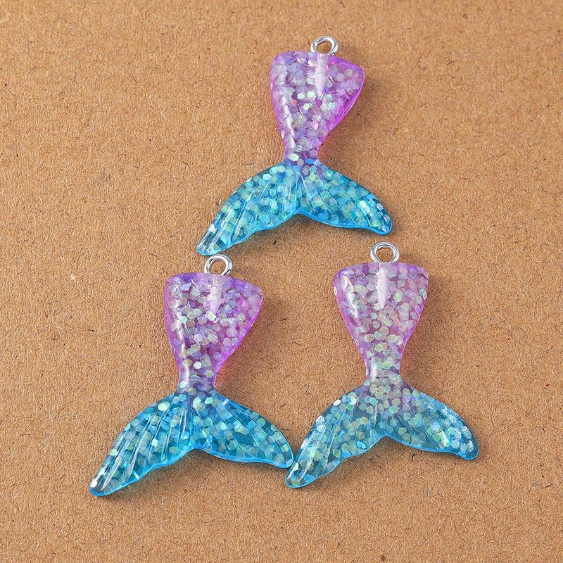 10pcs 36*23mm Resin Glittery Mermaid Tail Charms Pendants for Jewelry Making Necklace Earrings Bracelet DIY Accessories Supplies