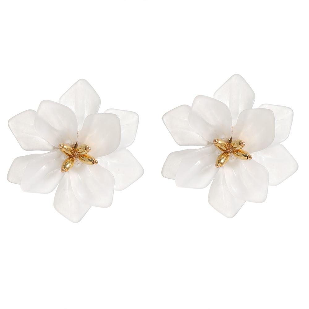 Versatile Personalized White Flower Petal Pearl Earrings, Silver Needle Earrings