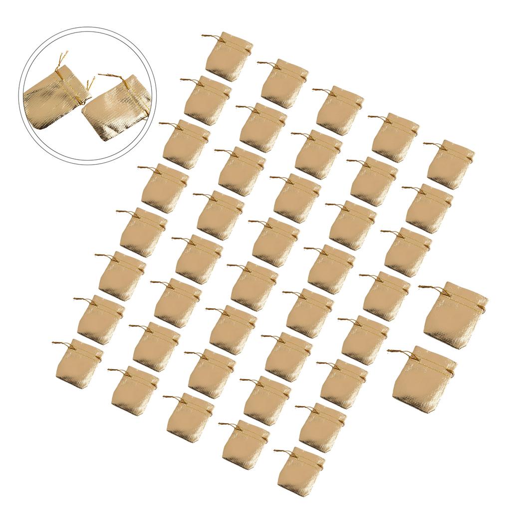 50pcs Gold Silver Metallic Organza Drawstring Pouches Candy Gift Bag For Wedding Christmas Candy Gift Bags Jewelry Packing