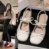 Fashion Hot Selling 2025 Block Heel Sandals  New Round Toe Shallow Mouth Bow One Strap Anti-slip Wear-resistant Wrapped Toe Kitten Heels