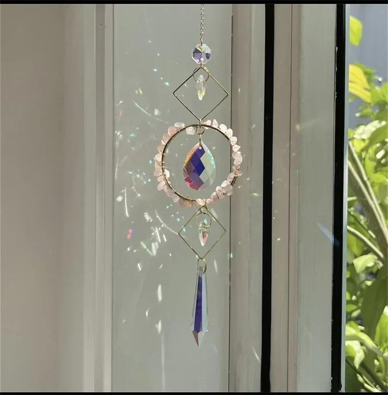 Crystal Circle Sun Catcher Hanging Wind Chime Light Cather Colorful Rainbow Prism Love Crystal Pendant Home Garden Decoration
