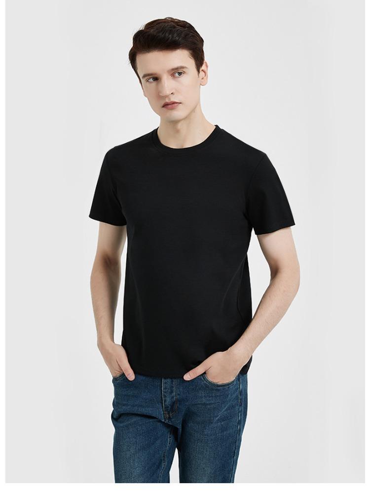 Premium Youth Mercerized Cotton Short-sleeve Pure Cotton Long-staple Pima Cotton Crew Neck Three-needle T-shirt Minimalist Breathable Tops
