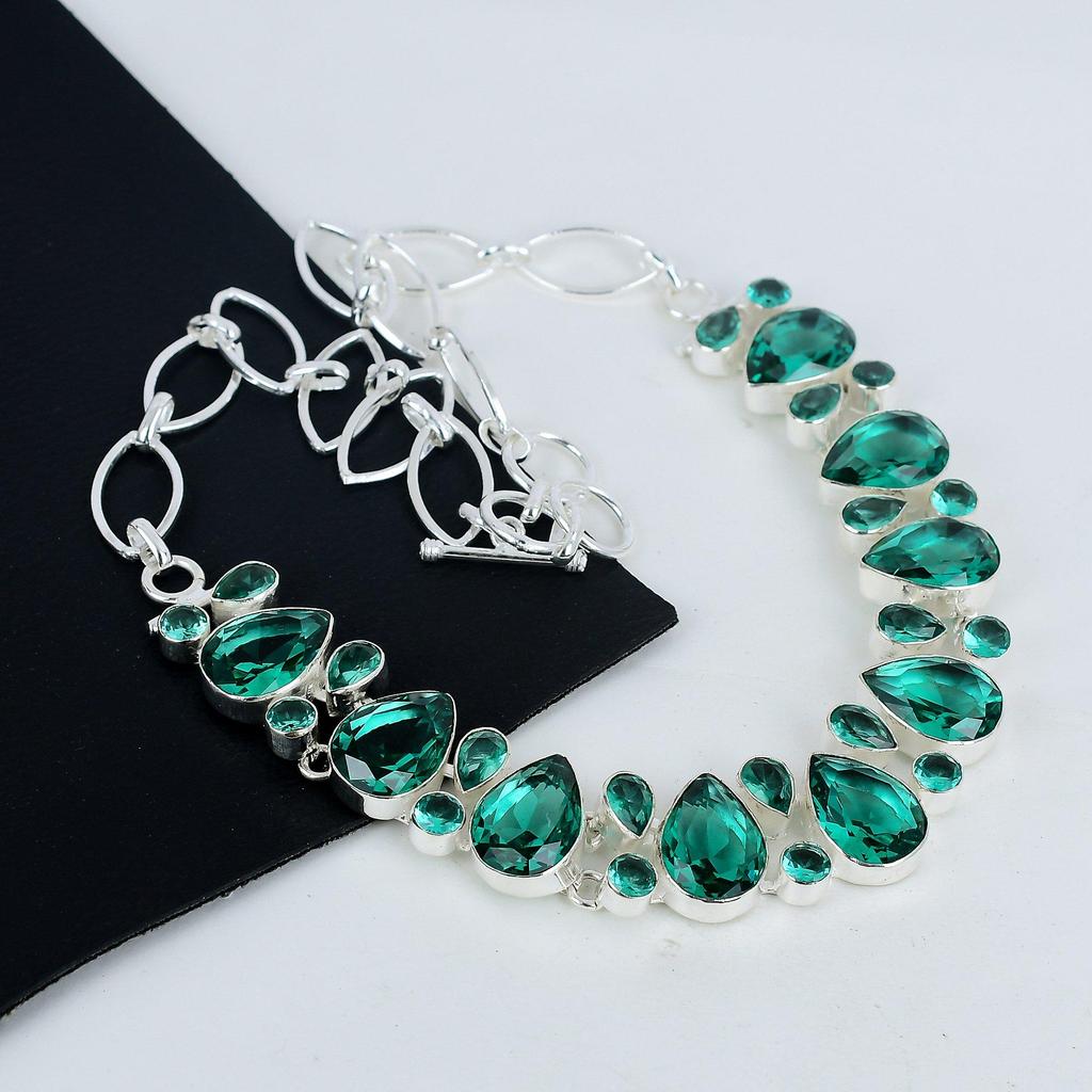 Colier delicat cu piatră prețioasă Apatit Verde, lucrat manual din Argint Sterling 925, Colier din argint cu Apatit Verde pentru soție, Colier unisex, Cadou de ziua de naștere pentru persoana iubită