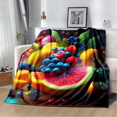 Couverture Pelucheuse Mignonne Fruit Cartoon Impression 3D, Couverture Jetée Douce pour Maison Chambre à Coucher Lit Canapé Pique-nique Voyage Bureau Couverture de Repos Enfants