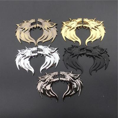 1 Pair 3D Wolf Head Metal Emblem,Fender Rear Styling Emblem for Car Truck SUV Moto Motorcycle Etc.