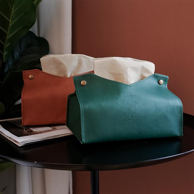 Simple leather tissue box Car pumping box Home bedroom Living room Creative tissue bag