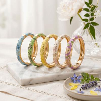 Hollow Enameled Bracelets Flower Design Enamel Dropped Glaze Bangle Enamel Bracelet  Birthday Gift