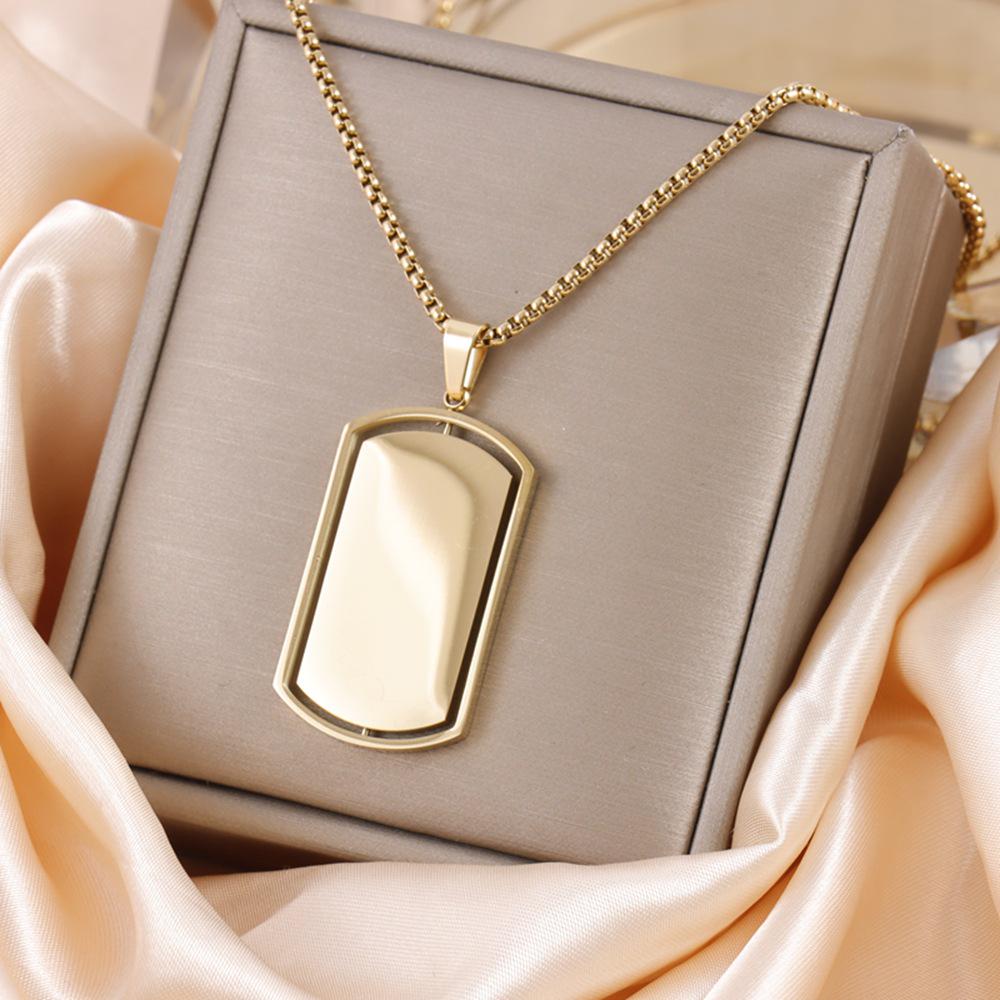 Men's Trendy Rotatable Tag Pendant Necklace in Stainless Steel