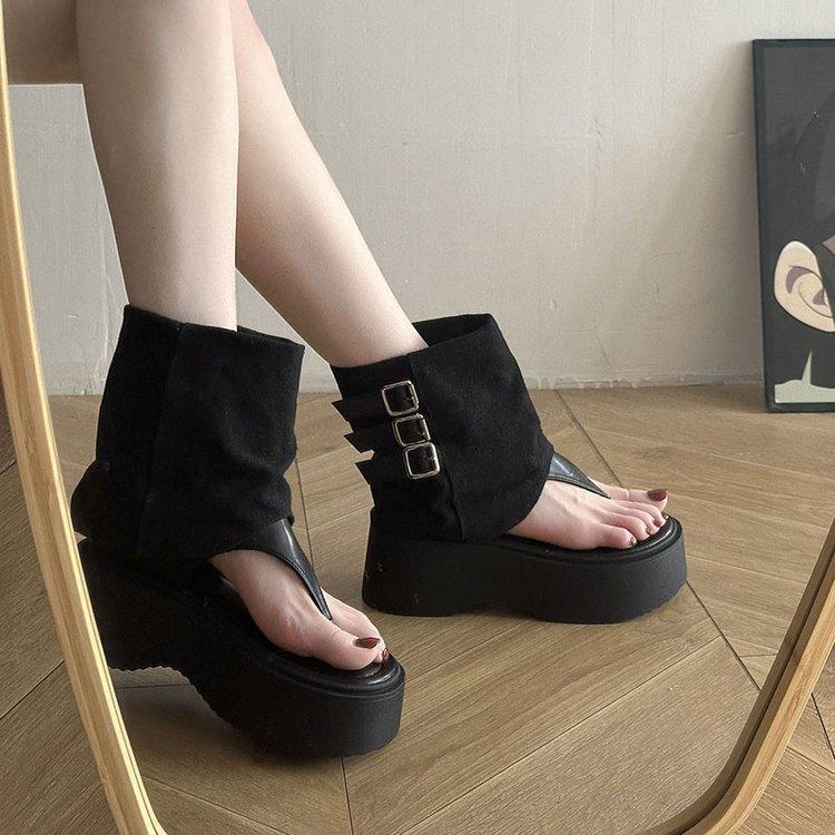 Thick-soled heightening open-toe cool boots Roman pant boots short boots summer new Martin boots locomotive boots sandals women's shoes