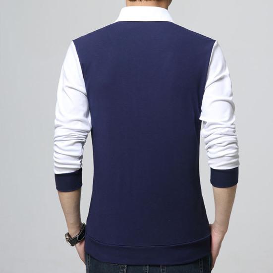 Maglia a maniche lunghe Patchwork Colorata da uomo Finto due pezzi Slim con colletto rovesciato Pullover per l'uso quotidiano