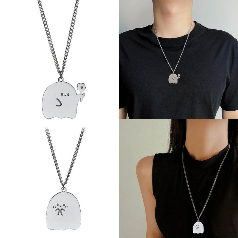2 Pack Specter Pendant Necklace Chain Necklaces Birthday Gift Necklaces Stainless Steel Texture for Party and Daily