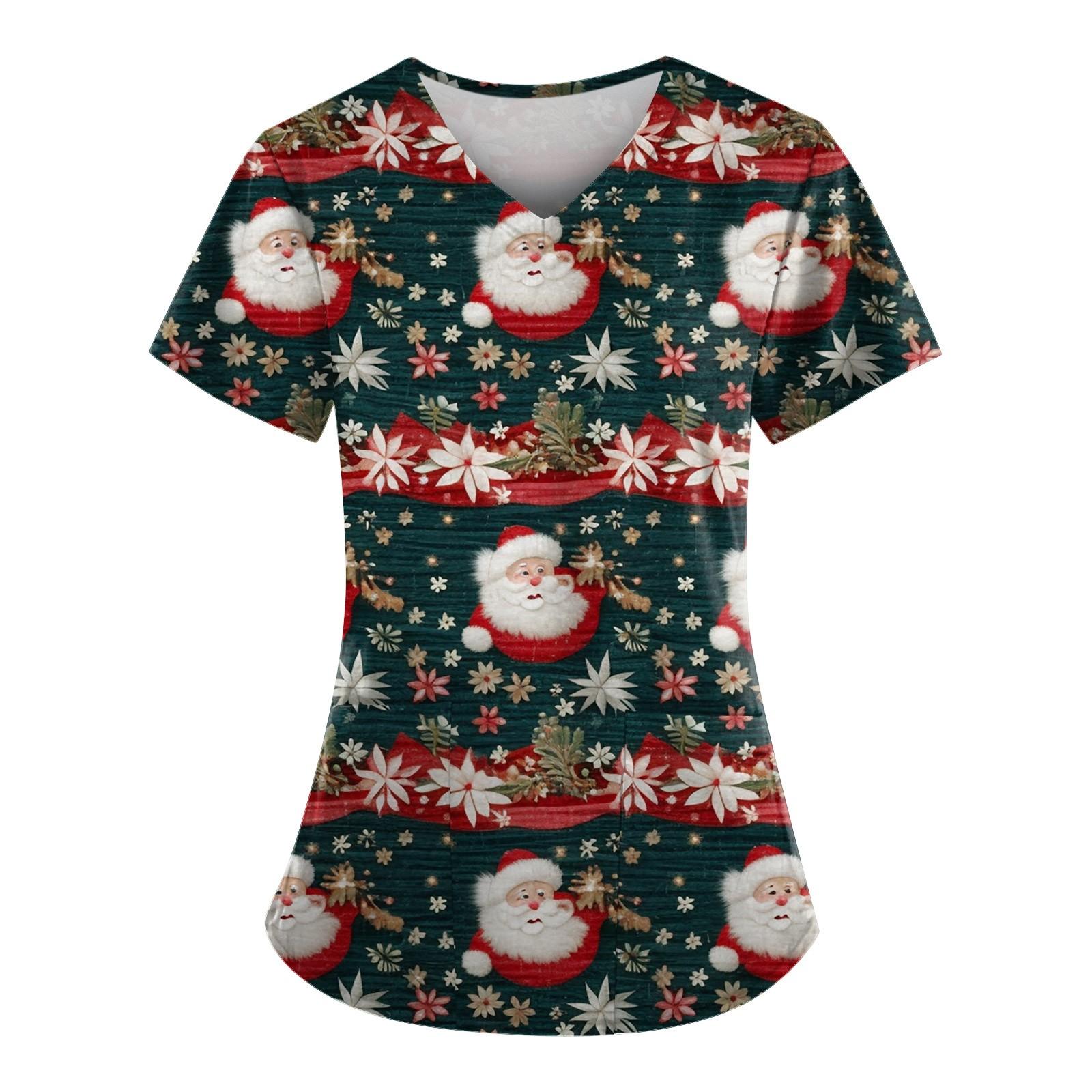 

Плюс Размер Печатный Рабочий Униформа Топы Для Женщин V-образный вырез Короткий рукав Забавные Футболки Рабочая Одежда Футболка С Карманами XXL