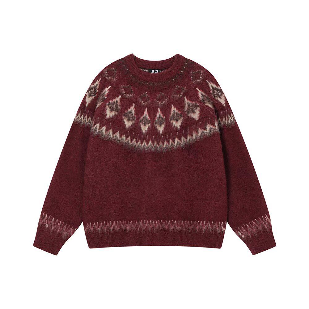 Men s Retro Soft Fluffy Christmas Knit Pullover Sweater - Warm, Thickened Jacquard Design for Autumn/Winter 2XL красный