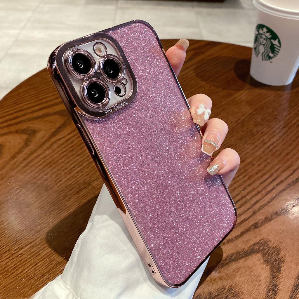 For IPhone 16 Eye Plating Sparkling Powder Phone Case for Apple 15 Promax Straight Edge Transparent All Inclusive Protective Cover