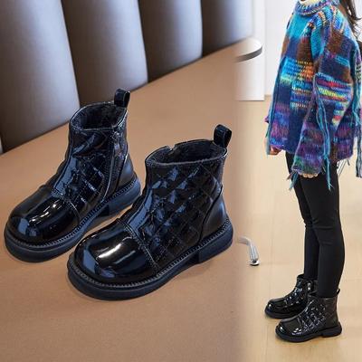 Children Fashion Casual Girls Boots Solid Color Glossy Waterproof PU Kids Short Boots Sewing Chic Elegant Princess Catwalk Shoes