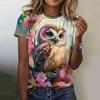 New Kawaii Women's T-shirt Owl 3D Print Top Women's Trending Clothes Short Sleeve Shirt Crew T-Shirts
