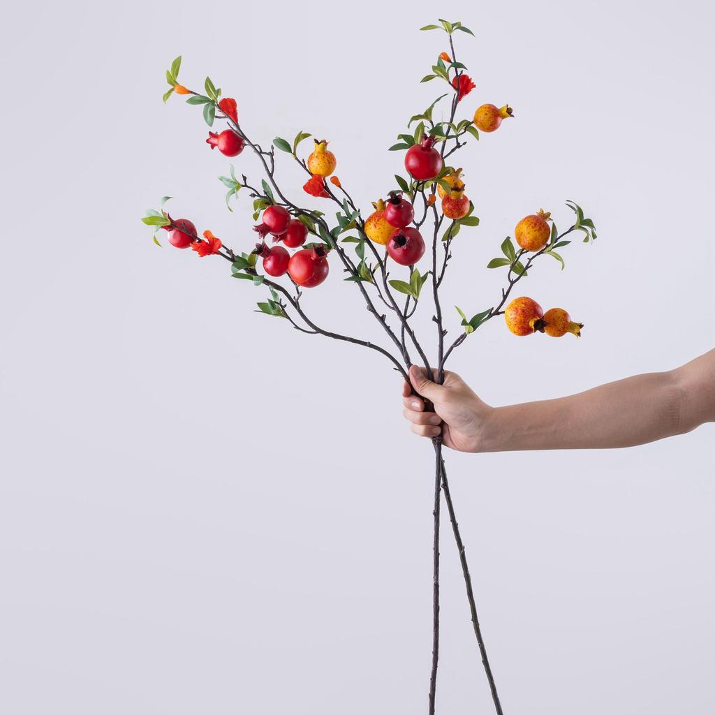 Pomegranate 9-Head Artificial Flowers Green Plant for Wedding Décor, INS Style Simulation Flowers Clearance