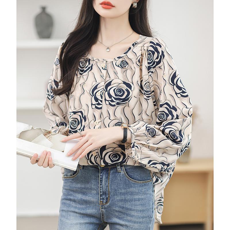 

Spring Round Neck Print Floral Loose Blouse Women Elegant Casual Shirts Women Tops Plus Size Long Sleeve Vintage Button Up Office Ladies Shirt 26328 3XL белый