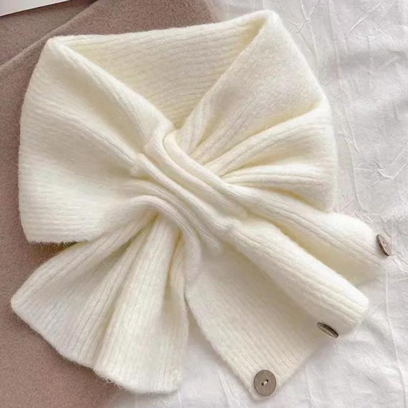 

Шаль-манишка для шеи однотонная, шарф-крест, вязаный платок, обертывание, грелка для шеи, женская белый