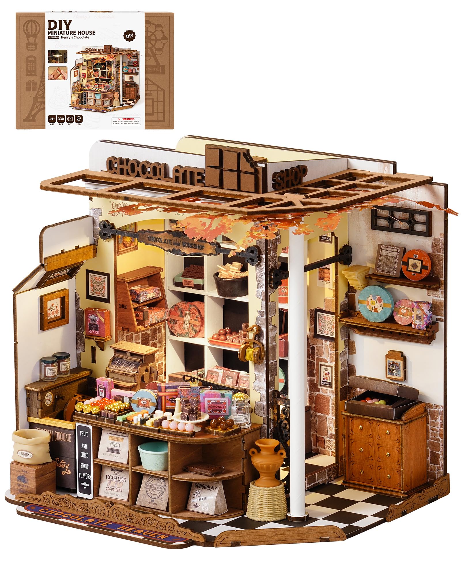 

ROBOTIME Miniature Dollhouse DIY LED Lighted Mini Model Kit with Figures and DIY Craft Toy for Kids and Christmas or Birthday Gift for Family and Home