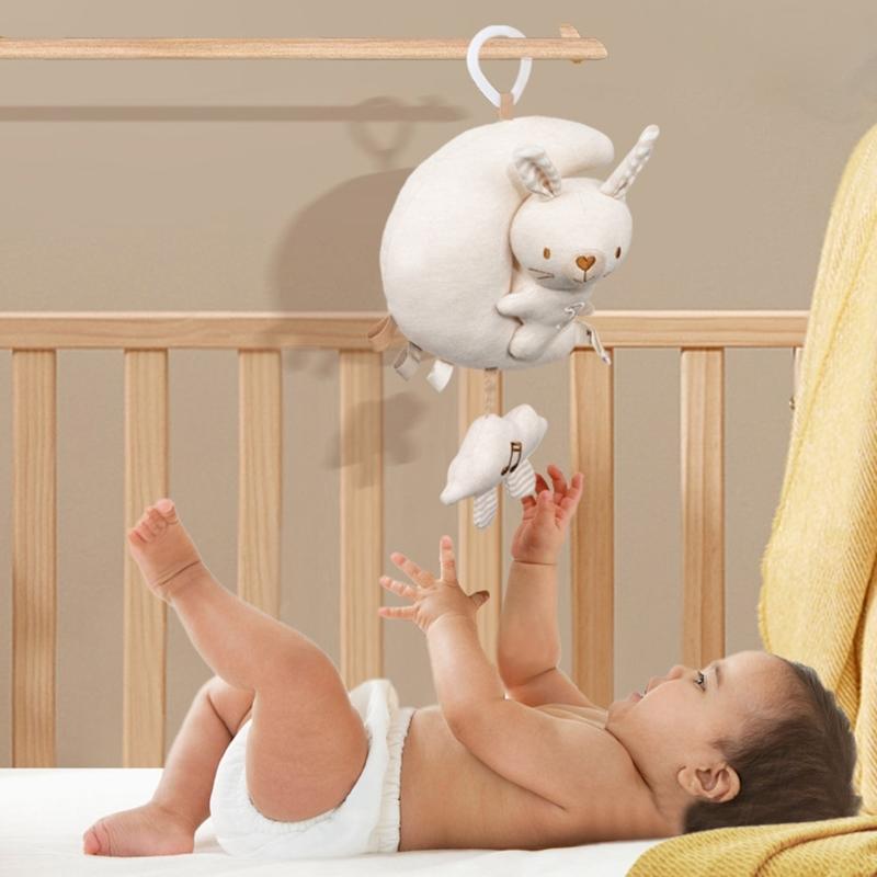 Plush Infant Car Seat Toy With Music Sounds Crib Mobile Hanging Toy For Soothing Baby Travel Bed Bell Cartoon Hanger