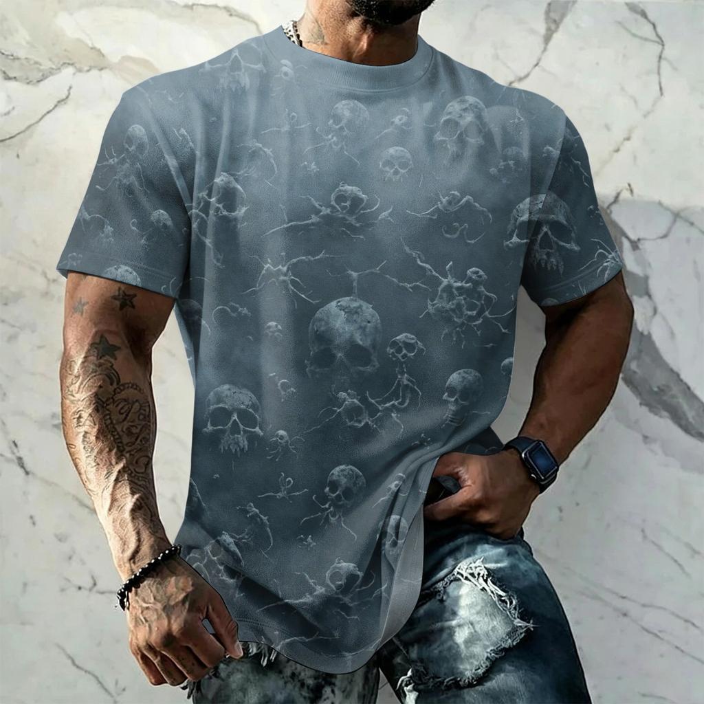Men's Short Sleeve T-Shirt with Halloween Print Retro Texture Loose Fit Summer Streetwear Casual Top