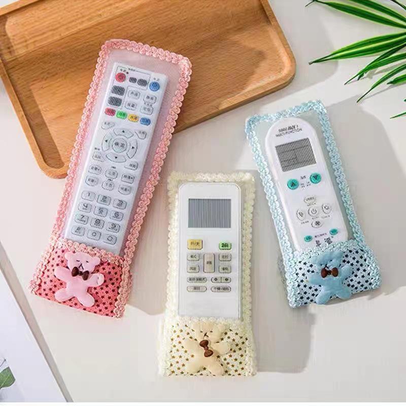 Bear Design Lace Fabric Protective Cover for Remote Control, Dust and Storage for A/C and TV