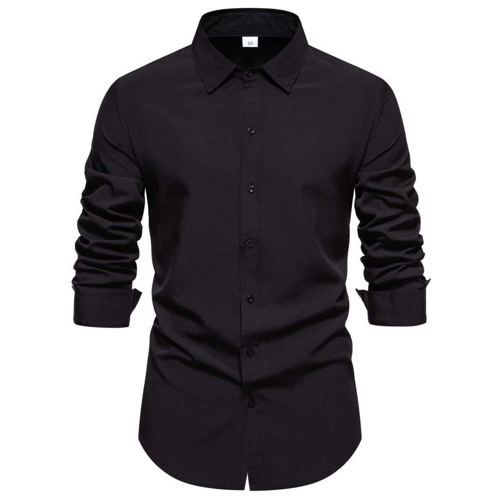 Men's Comfortable Solid Color Shirts Long Sleeve Shirt Casual Business Shirt for Men Lightweight Work Breathable Lapel Shirts