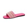Women Square Toe Pearl Rhinestone Embellished Slide Sandals Flat Open Toe Slip On Bling Casual Summer Beach Walking Slippers