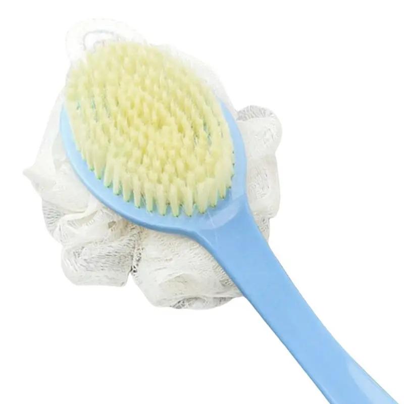2-in-1 Double-sided Bath Brush with Gentle Long Handle for Body Cleaning, Shower Soft Hair Exfoliating, Shower Brush