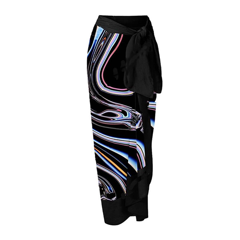 

Женское миди-платье с абстрактным принтом и завязками для пляжа - Праздничный стиль One Size чёрный