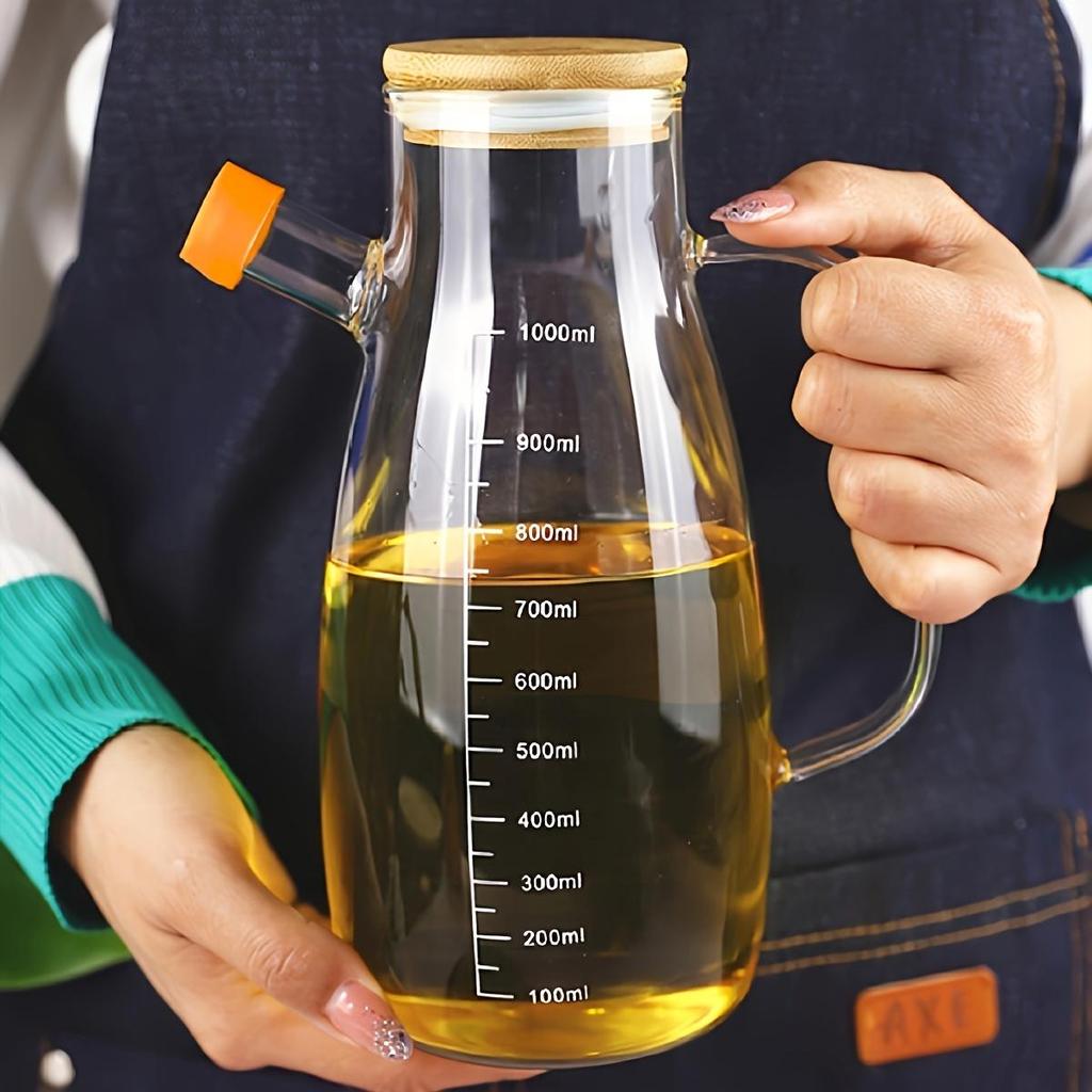 1pc Glass Olive Oil Bottle, Leak-Proof Kitchen Outdoor BBQ Picnic Condiment Container, Essential Kitchen Utensil