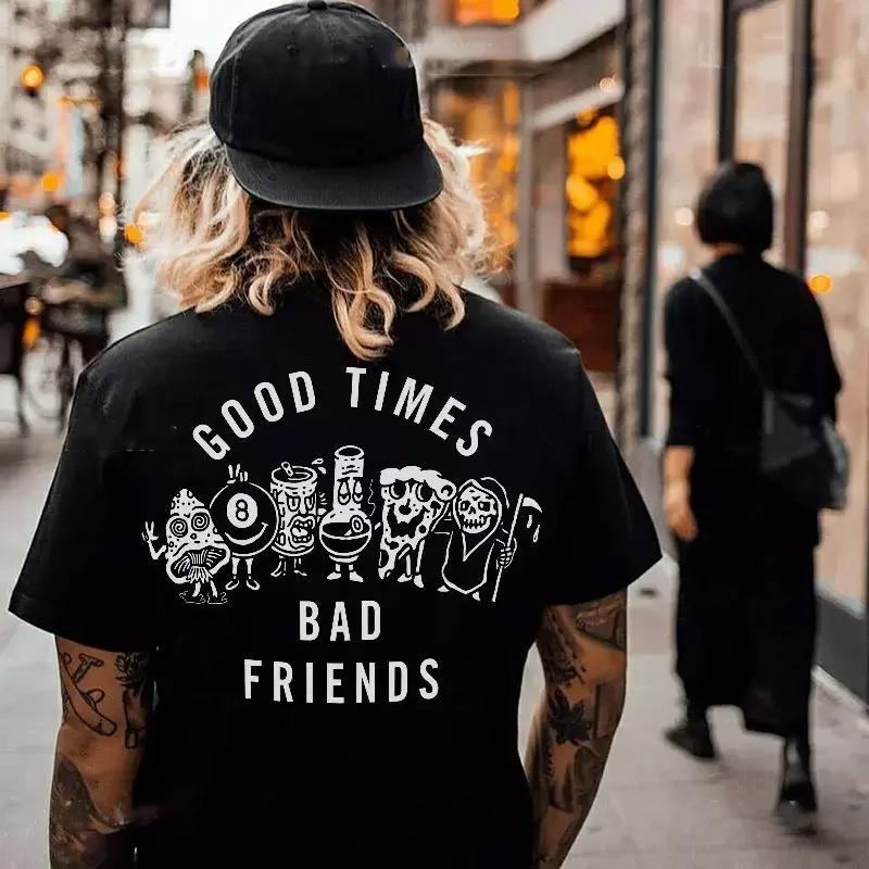 Summer Men's Letter Skull Print Round Neck T-shirt Punk Retro Trend Outdoor Pure Cotton Hip-hop High Street Short Sleeved Shirt