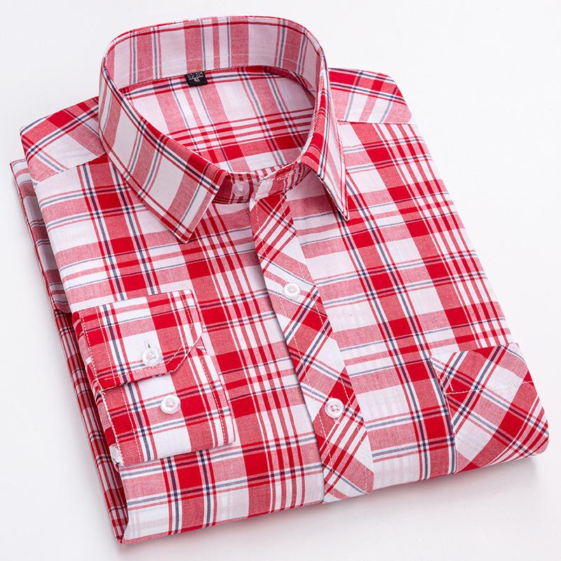 Men's Slim Fit Plaid 100% Cotton Shirt - Long Sleeve, Spring/Autumn Casual Korean Style for Young & Middle-Aged
