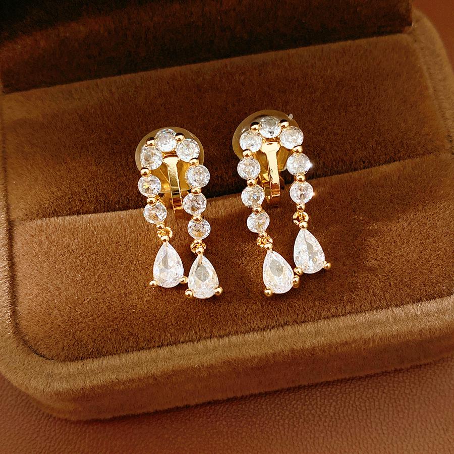 18k Gold Plated Zircon Water Drop Tassel Ear Clips (No Piercing Needed) - Retro Simple Earrings