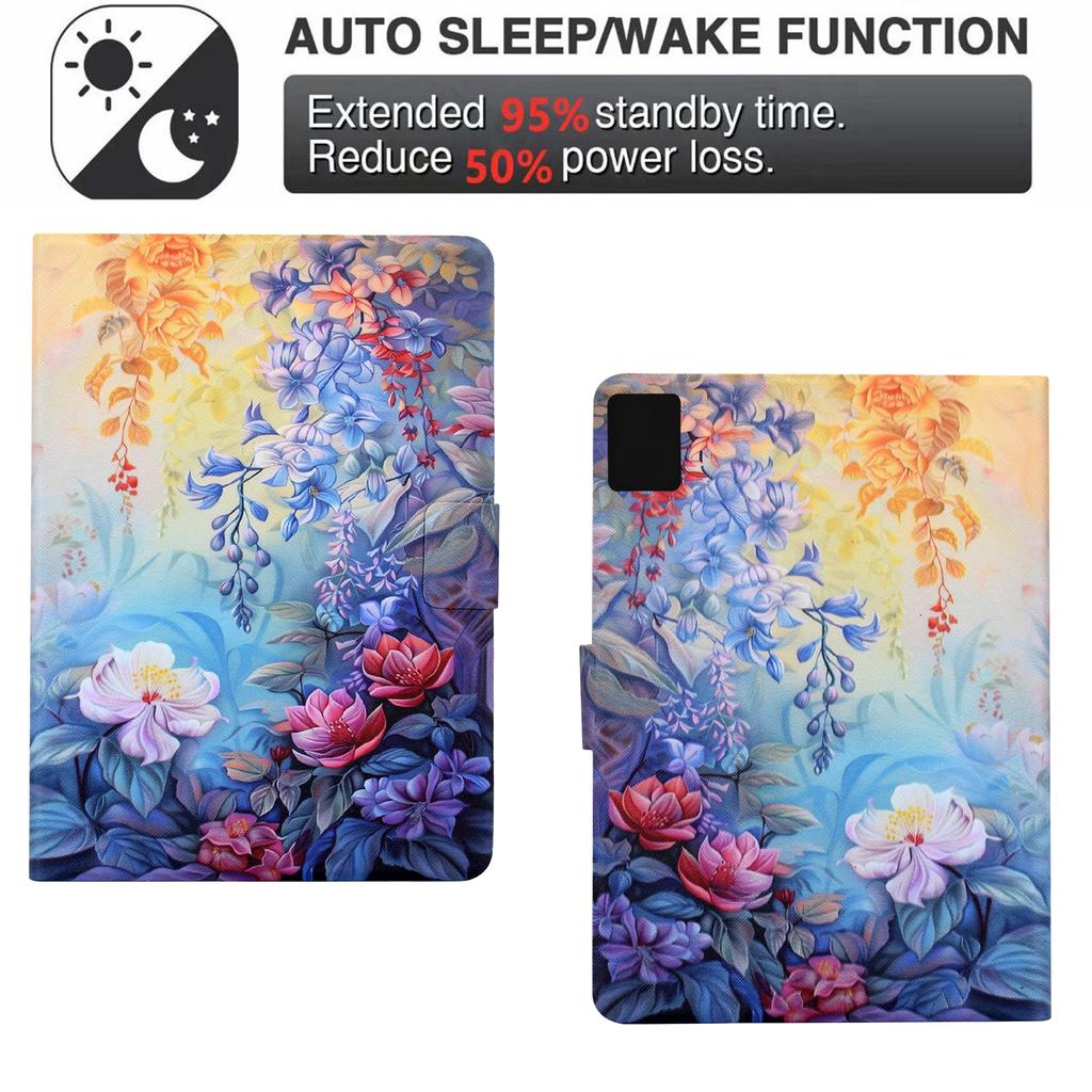 For Lenovo Tab M9 TB-310FU Case Colorful Pattern Painting Card Slots Stand Leather Tablet Cover with Auto Sleep/Wake